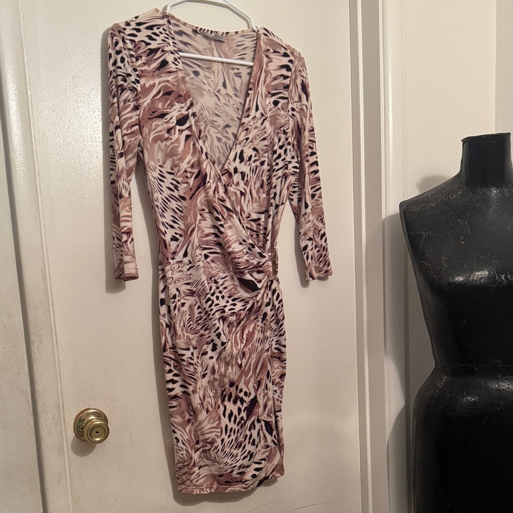 Jennifer Lopez Pink and Black Animal Print Dress